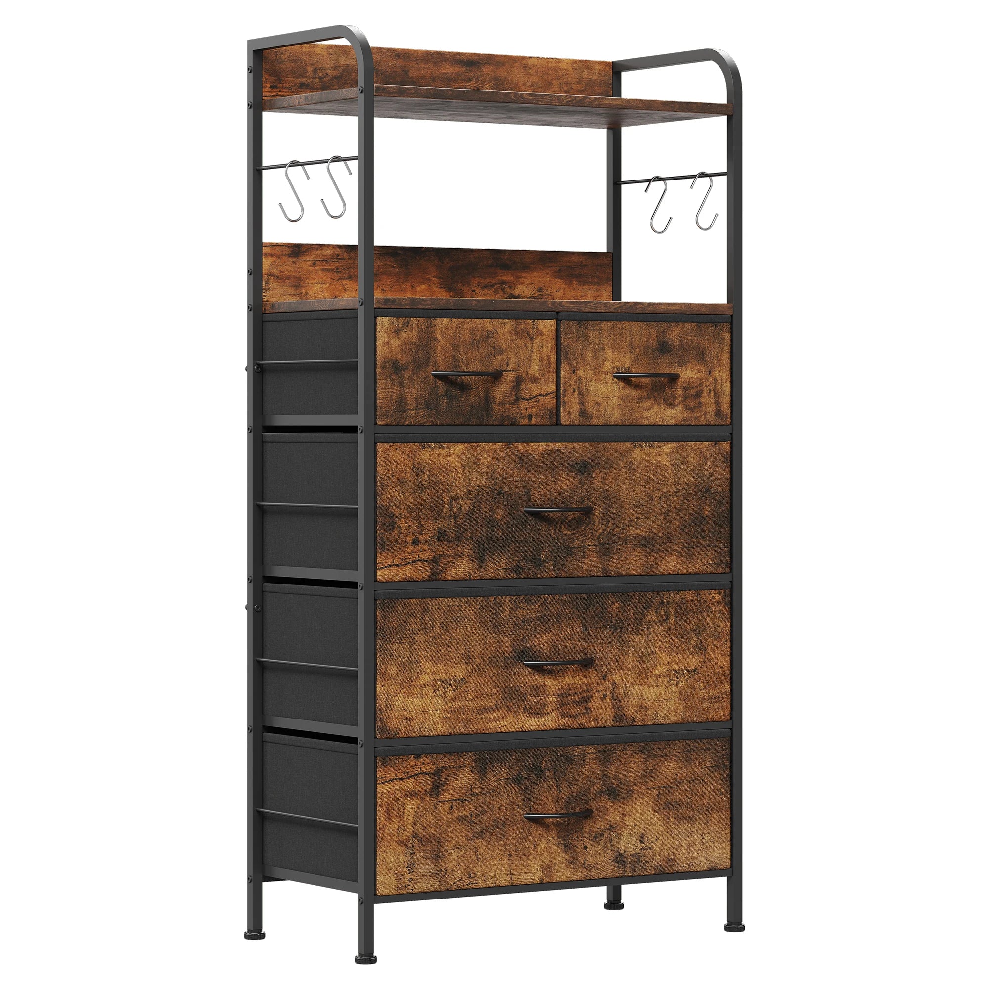 Dresser for bedroom with shelves chest of drawers closet clothes bureau sturdy steel frame wood top fabric - tiger