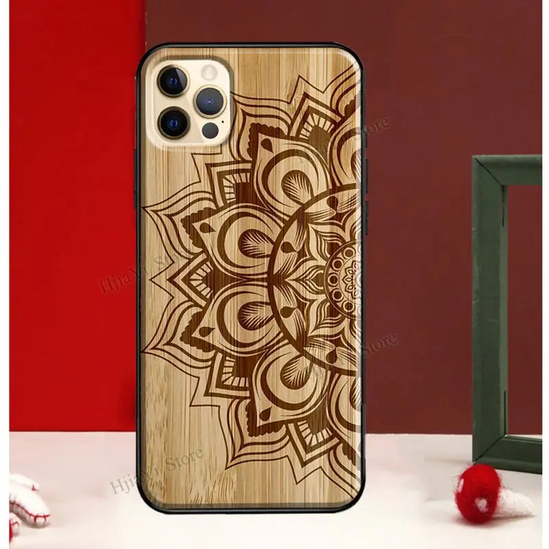 Mandala floral wood for iphone 13 12 pro max mini cover phone case 11 14 xs x xr 7 8 plus se - 780