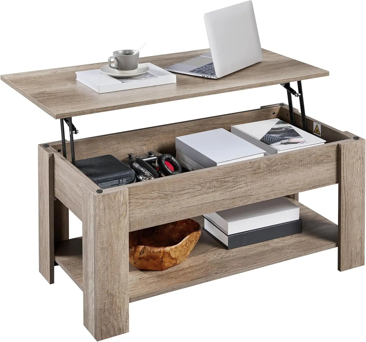 Wooden coffee table lift top with large hidden storage shelf tabletop dining tables for living room - grey / united