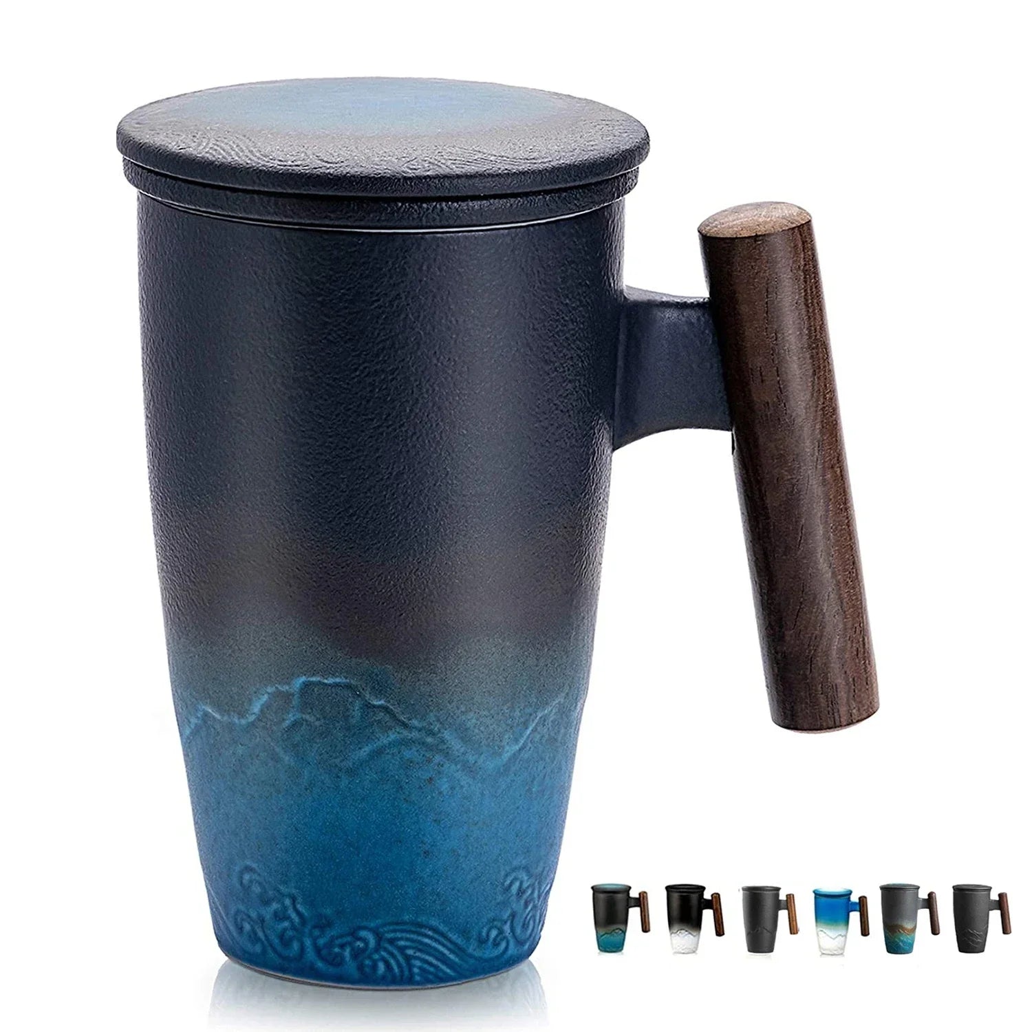 Ceramic tea cup vintage luxury thermal mug with infuser lid coffee mugs beer drinkware wooden handle 400ml personalized