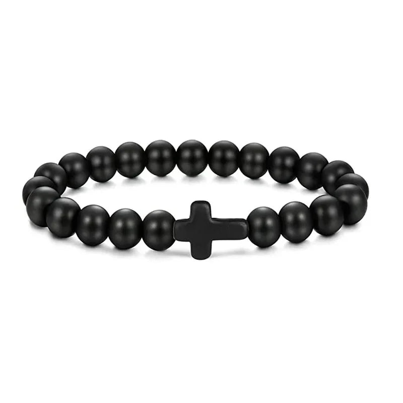 Prayer men natural stone wood beads rosary hematite cross bracelets onyx meditation bracelet women yoga jewelry homme