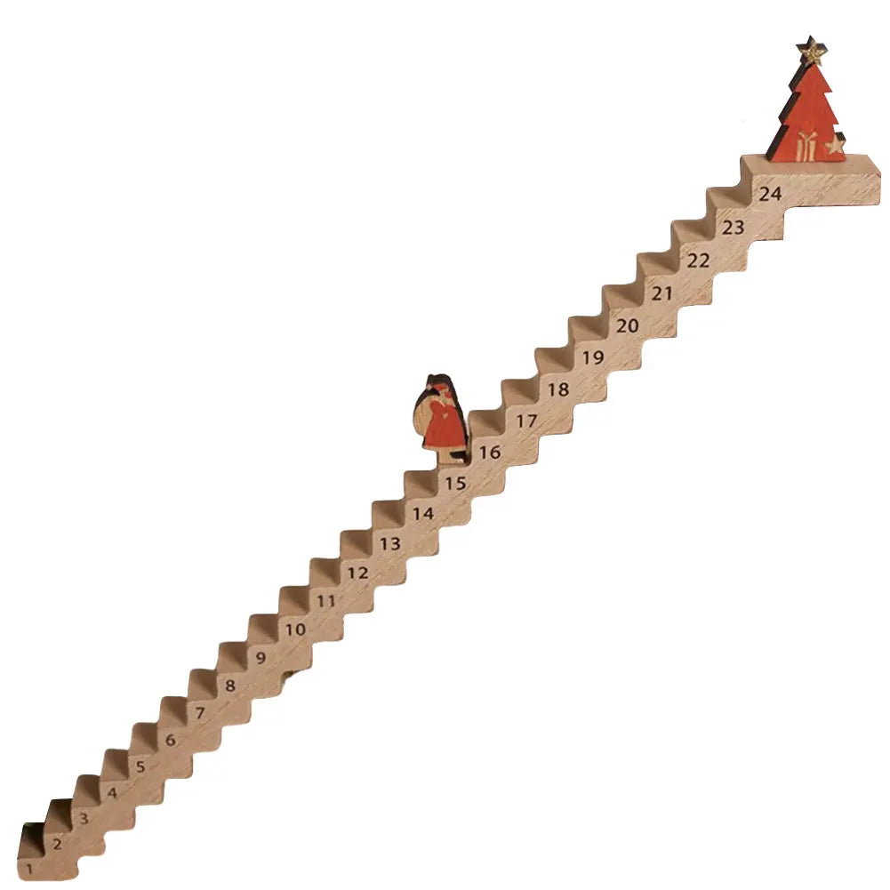 Christmas advent calendar 2024 tabletop wooden ornament santa claus climbing stairs 24 days xmas countdown