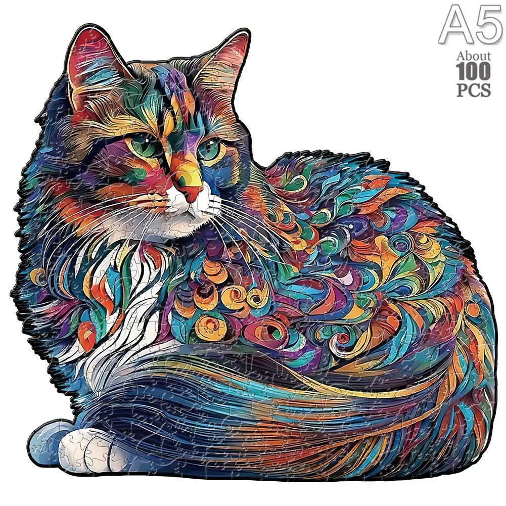 Lovely cat wood jigsaws creative games brain twister holiday gifts wooden animal puzzle kids adults high-quality diy