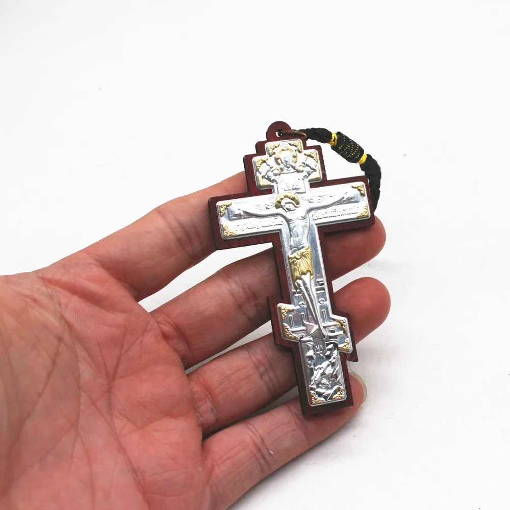 Orthodox cross keychain catholic christ ring wood church utensils religious priest - gray - (christian)