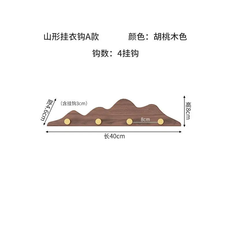 Creative long row solid wood hooks hill shape coat clothes sundries wall hanging rack wardrobe storage bedroom hangers