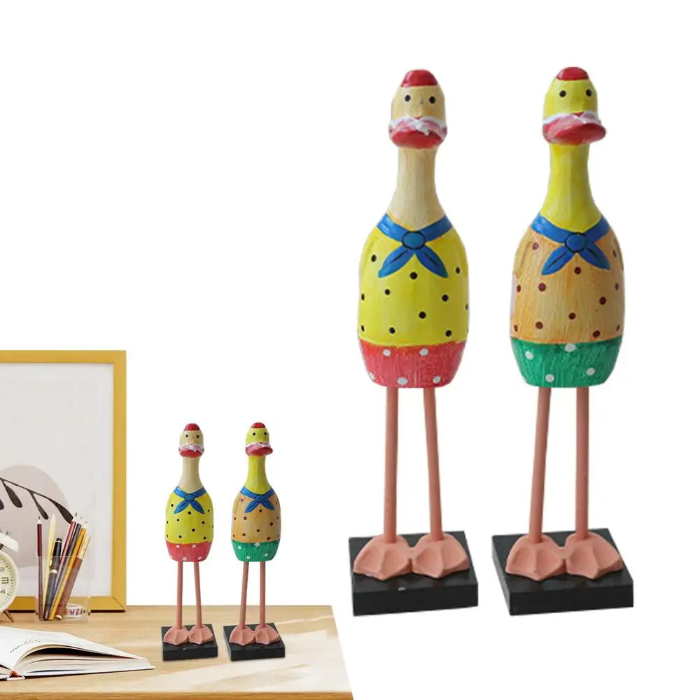 Wood duck statue desk animal 2x cute rustic home decorations for living room tv cabinet collectible figurines - yellow