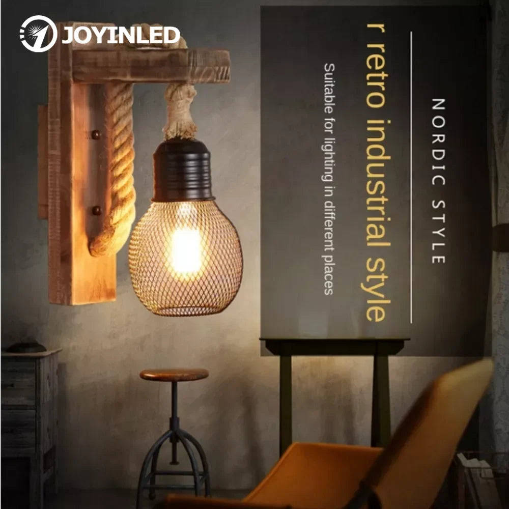 1pcs wood wall lamp vintage sconce lights fixture e27 bedside retro dining room bedroom light room decor
