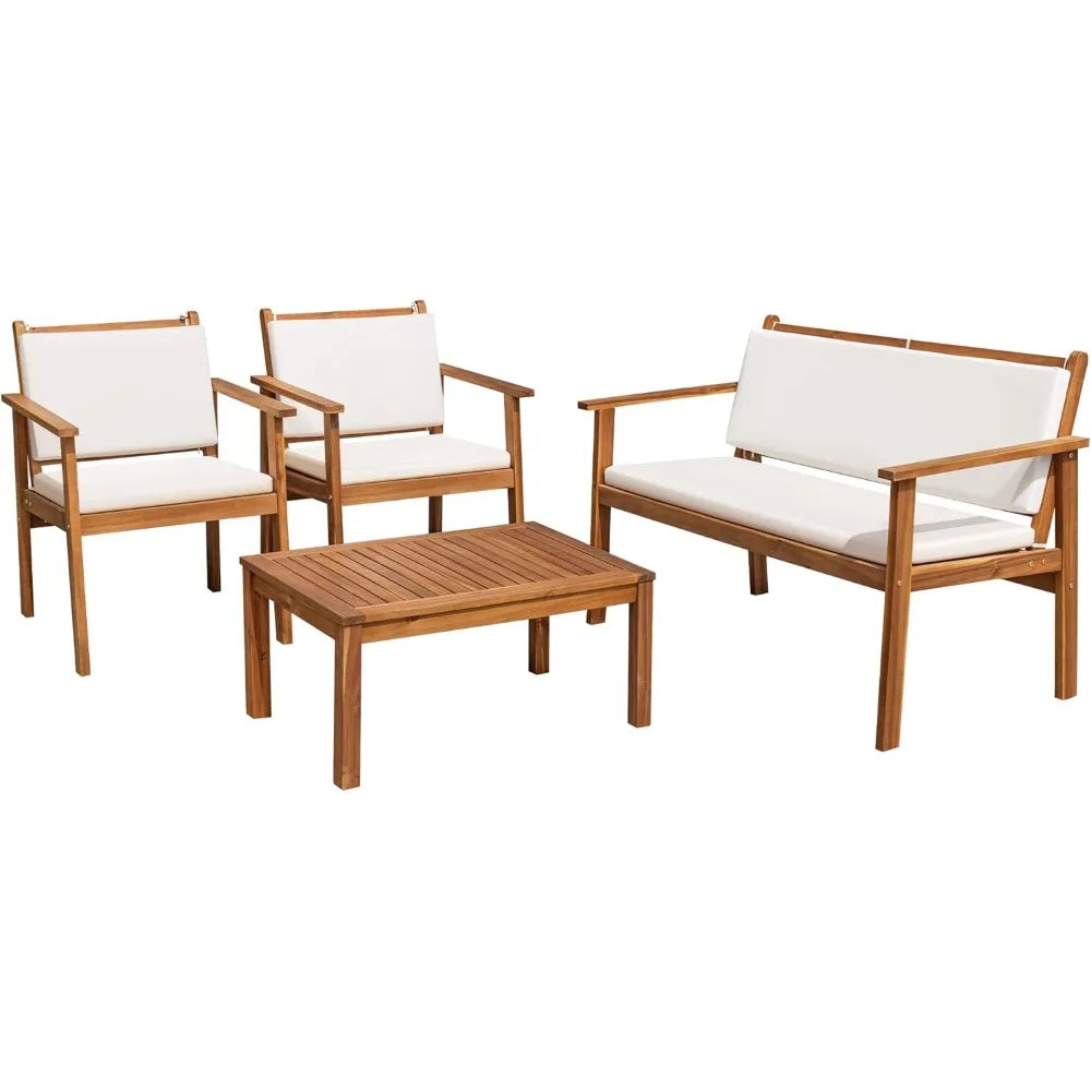 Outdoor acacia wood patio conversation sofa set with table & cushions porch furniture for deck,balcony backyard