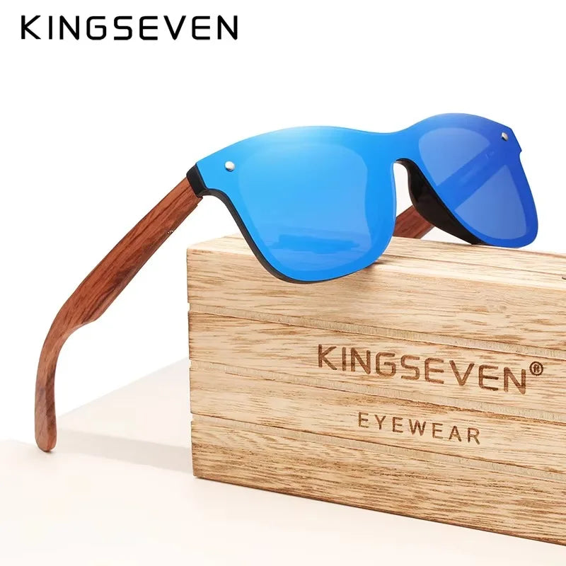 Kingseven polarized uv400 vintage sunglasses for men brand wooden flat lens square frame women eye protection oculos