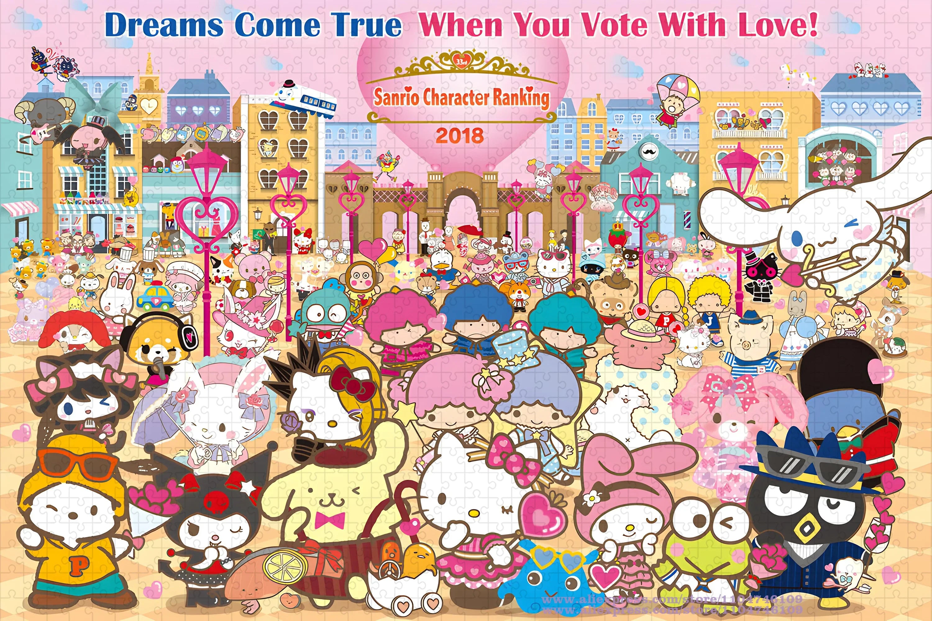 Sanrio characters puzzle jigsaw 108/200/300/500/1000/1500pcs hello kitty puzzles wooden toys anime - 1500 pieces 2mm