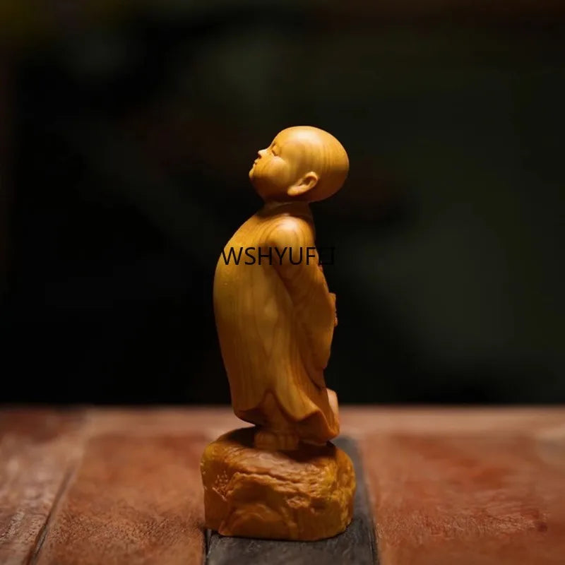 1pcs cliff cypress wood carving zen master solid buddha statue tea pet handheld components car ornaments home