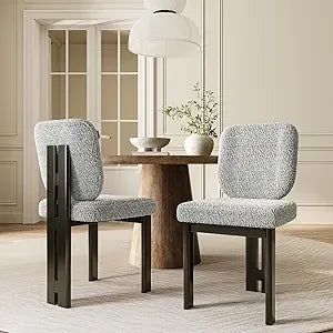 Modern boucle dining chairs set of 2 upholstered armless side with ergonomic curved back/walnut wood legs mid-century