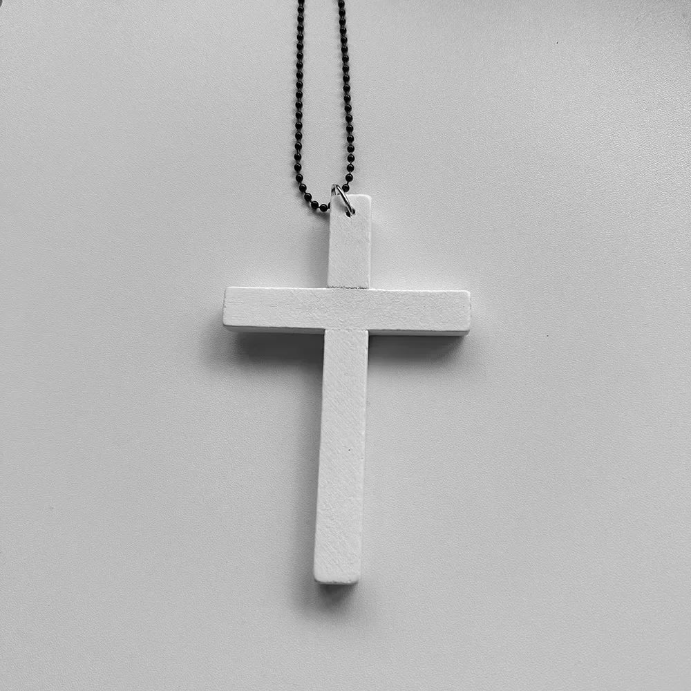 New gothic cool y2k wood cross pendants necklaces unisex black white red hip hop charm chain choker necklace fashion