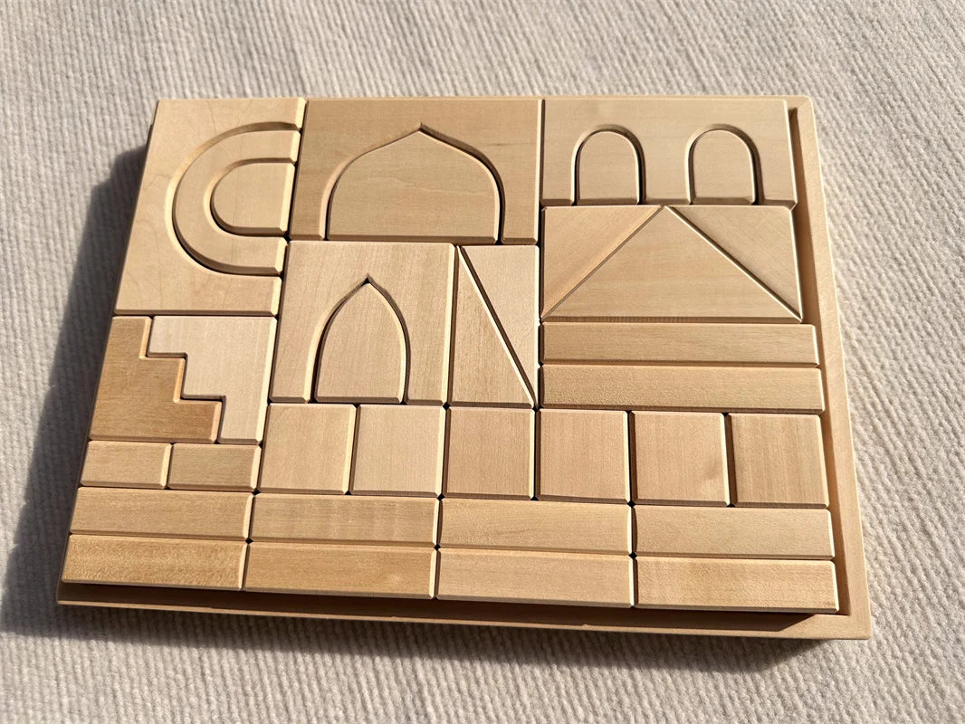 Big size wooden blocks lime rainbow building stacking castel step shape cubes corner stones for kids creative play