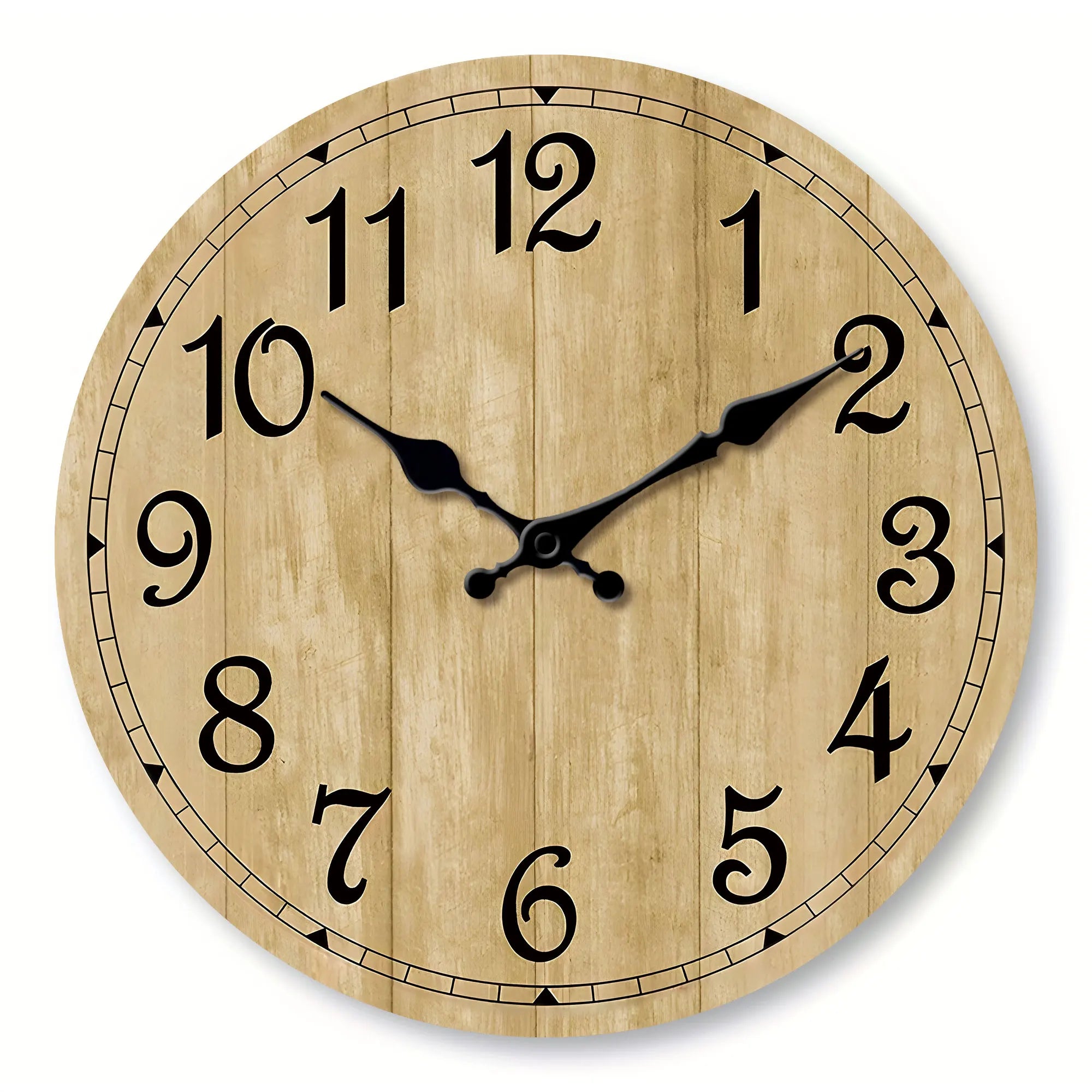 Modern silent quartz wooden wall clock - imitation wood color texture design simple suitable for living room b - 16 inch
