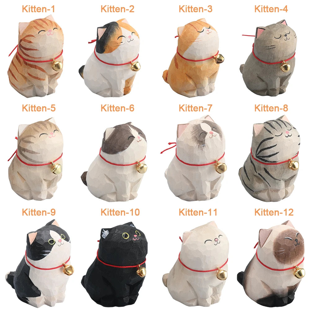 Christmas decorations handmade wood carving kitten ornaments small animal desktop cat decoration crafts birthday gift