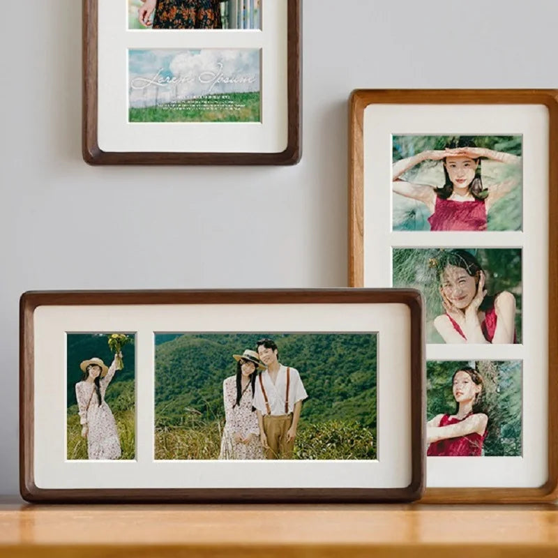 New stylish diy dual and triple grid photo frames creative solid wood tabletop display frame picture holder