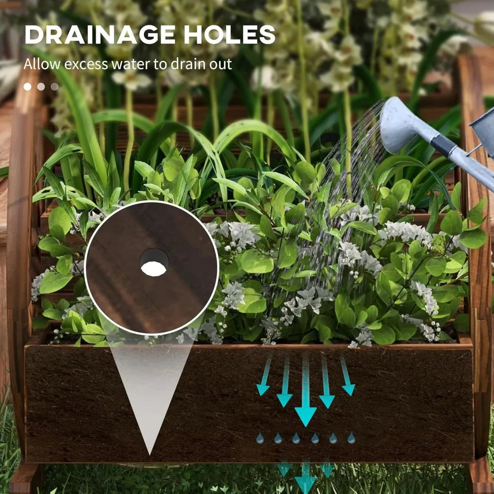 Raised garden bed wooden wagon planter boxes with drainage holes for vegetables flowers herbs 25’’ x 24’’ 23’’ - united