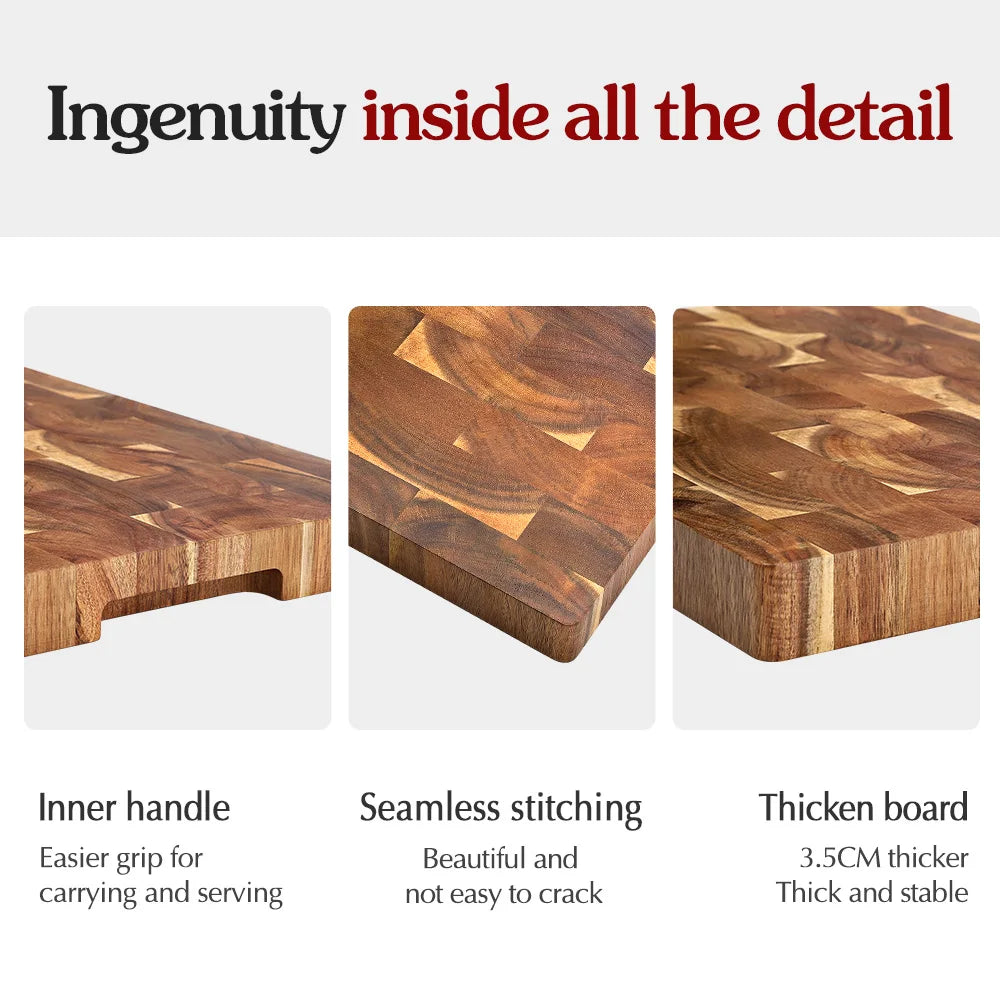 Hezhen acacia wood splicing cutting board end grain kitchen double sided chopping used as a pallet - 400x305x35mm