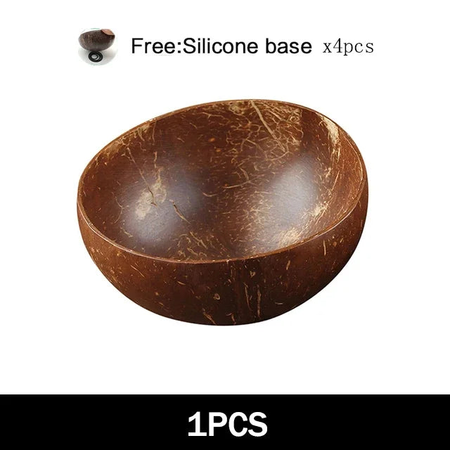 Natural coconut bowl 12-15cm handmade wooden tableware wood spoon dessert fruit salad mixing rice ramen kitchen