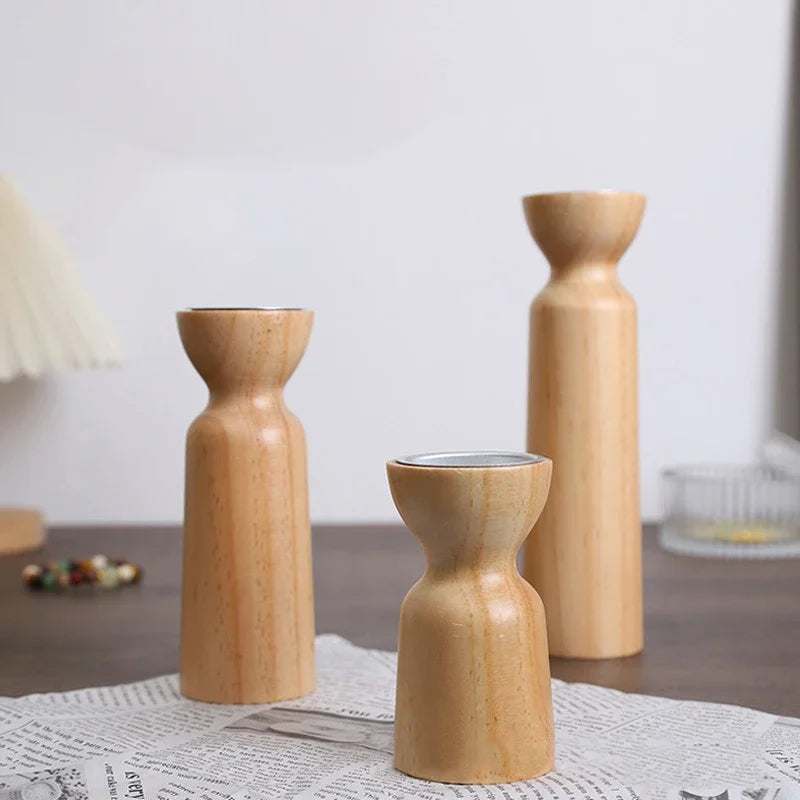 Vintage handmade wooden candle holders dining tables,weddings parties romantic desktop decorations solid wood crafts