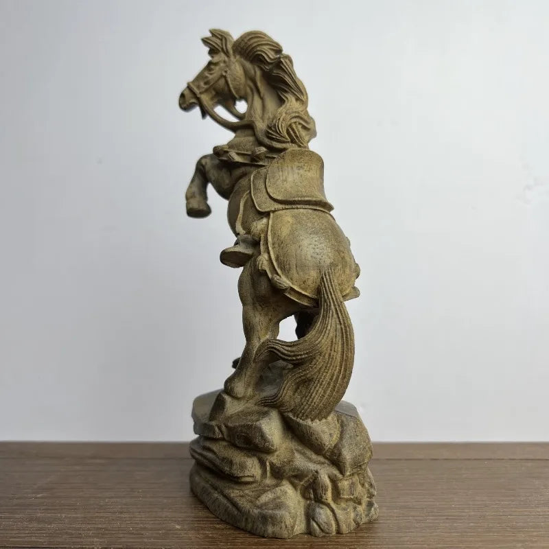 Hand-carved agarwood war horse statue - 7.08’’ wooden sculpture home office decor gift feng shui ornament - 18cm