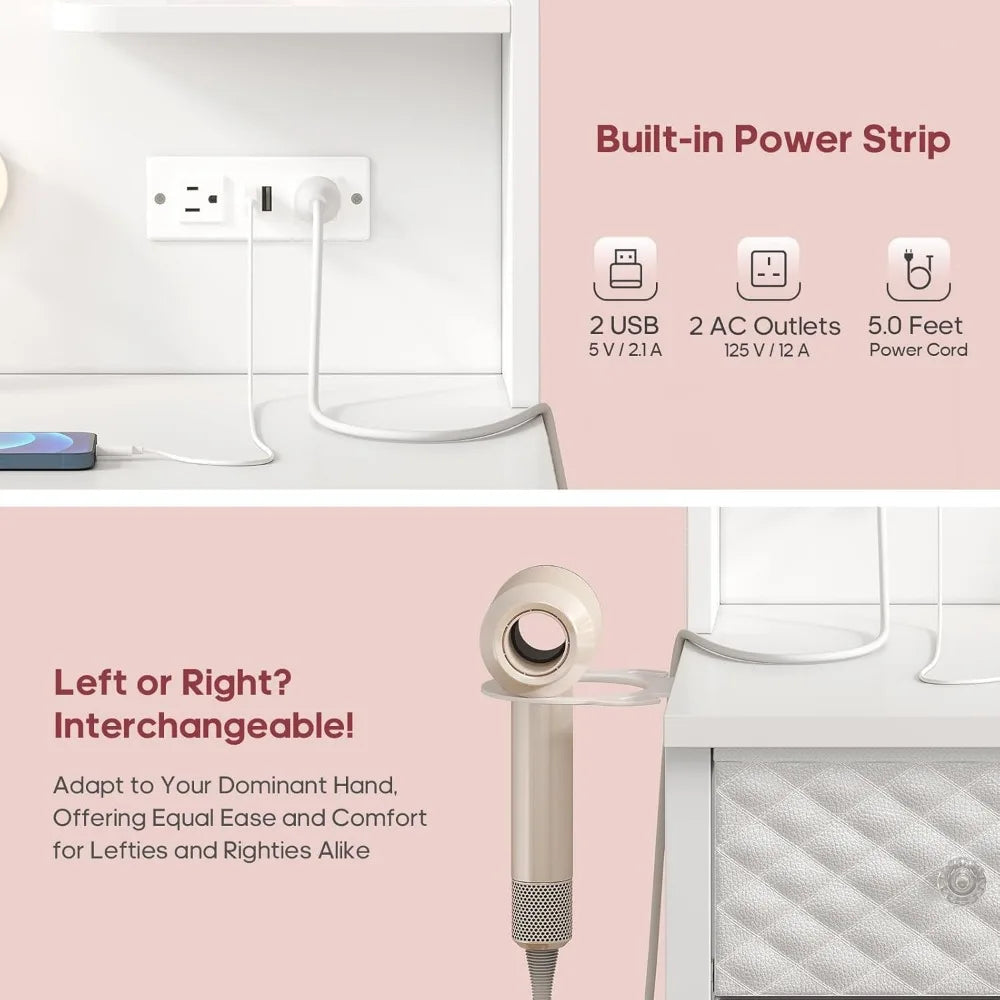 Lighted 11-drawer makeup vanity with power outlet 6-tier storage 43.3’’ desk mirror for dressing - united states / white