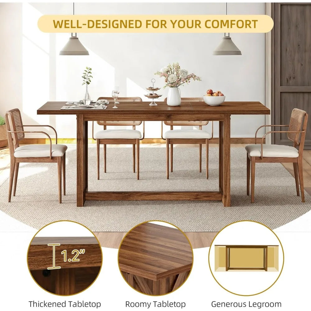 Rustic 70.8’’ rectangular farmhouse dining table seats 6-8 people wood dinner for kitchen - united states / rustic brown