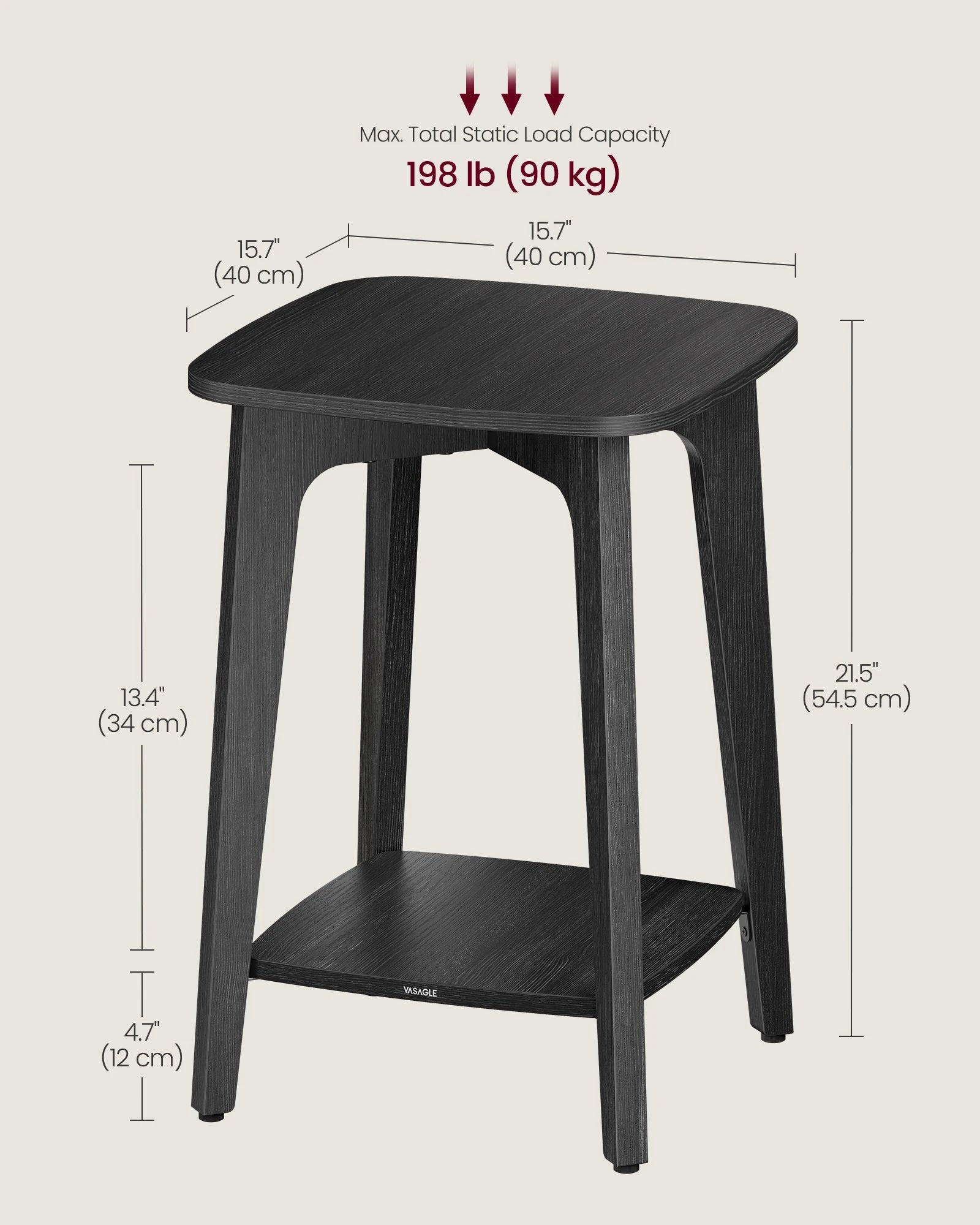 Vasagle side table small square end with lower shelf nightstand for spaces living room bedroom - charcoal gray / united