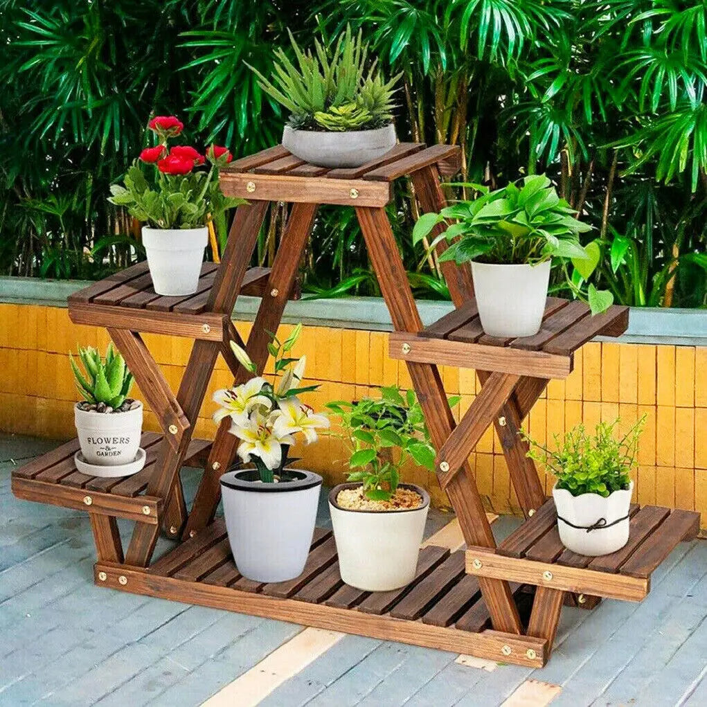 Wooden plant stand holder 6 tier flower pot rack corner display shelf for indoor outdoor