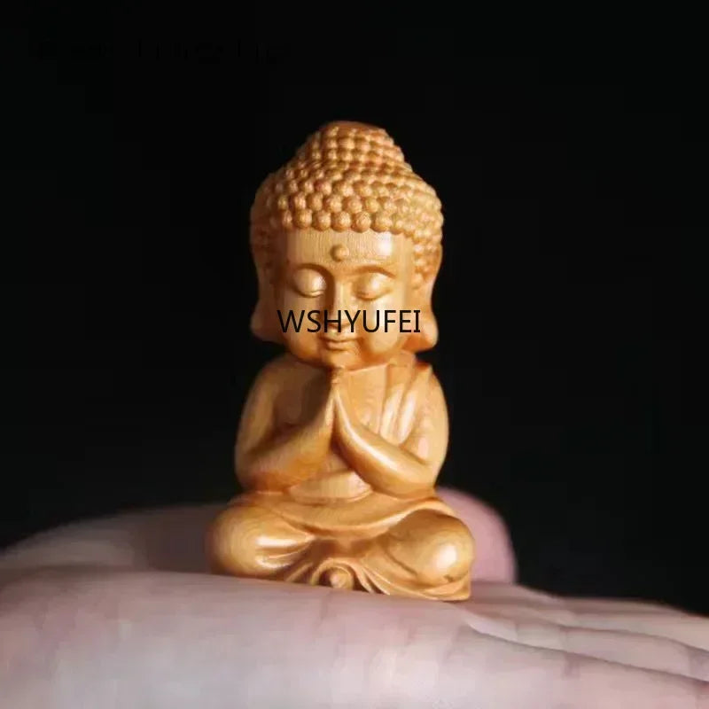 Vintage nostalgic cliff cypress wood carving of the great sun buddha statue home living room car mounted decorations