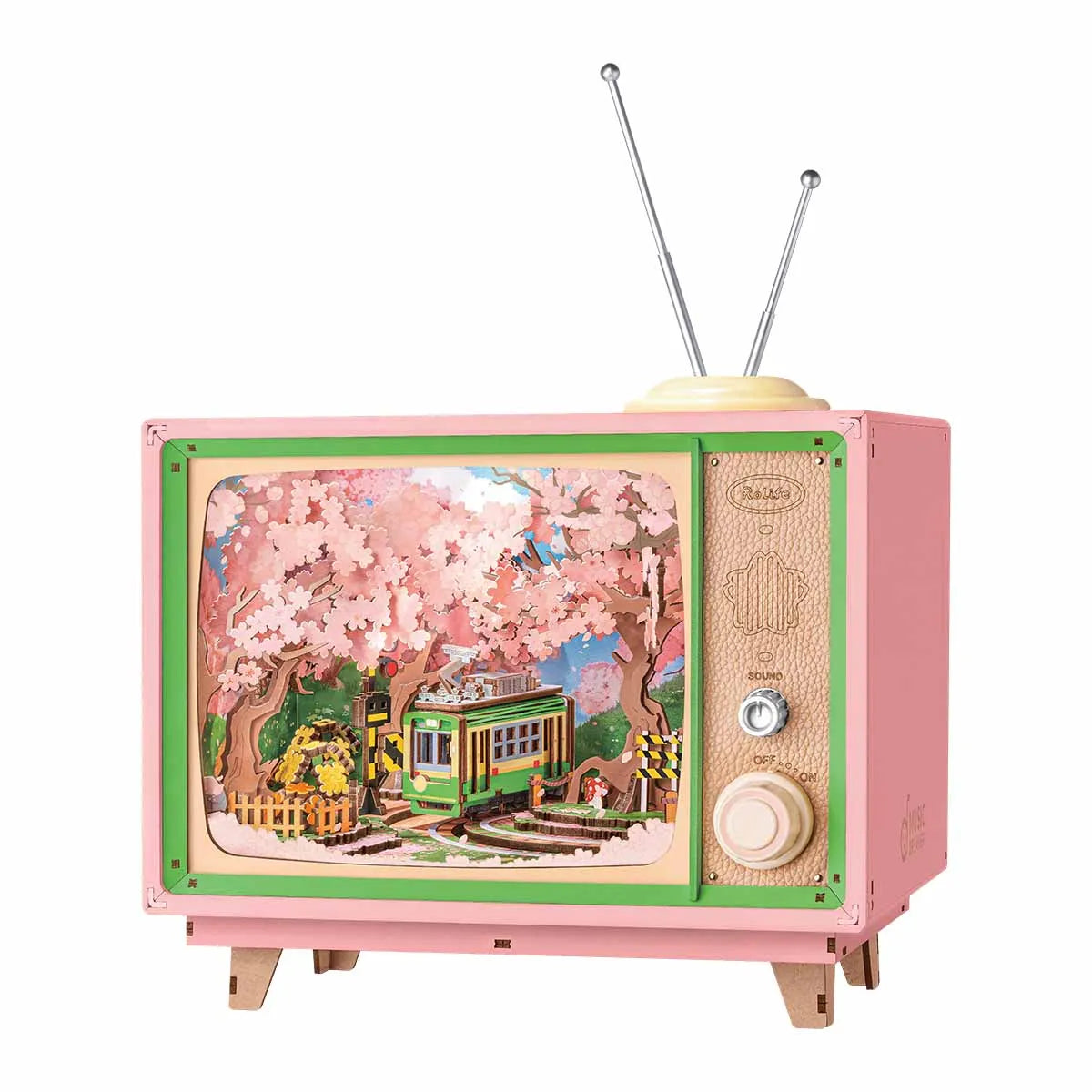 Robotime rolife sakura dreamy tour 3d wooden puzzle music box with light therapeutic home decor unique gift