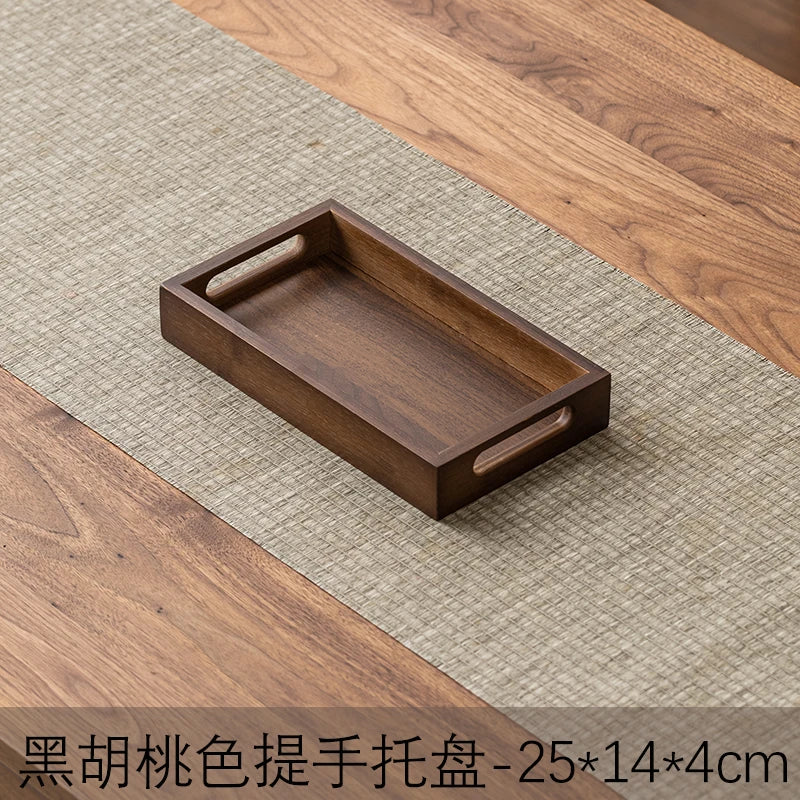 Large size rectangular bamboo wood tea tray display plate walnut color set cup storage handle home use japanese sle