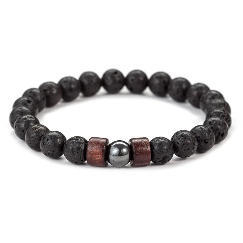 8mm volcanic stone bracelet for men lava wooden beads tibetan buddha male wrist chain jewelry handmade elastic - united