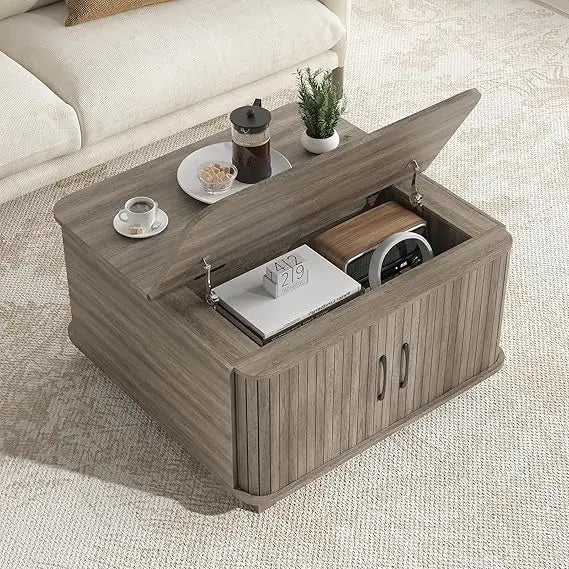 Farmhouse-style square coffee table with storage and hidden compartments for living room - grey / united states