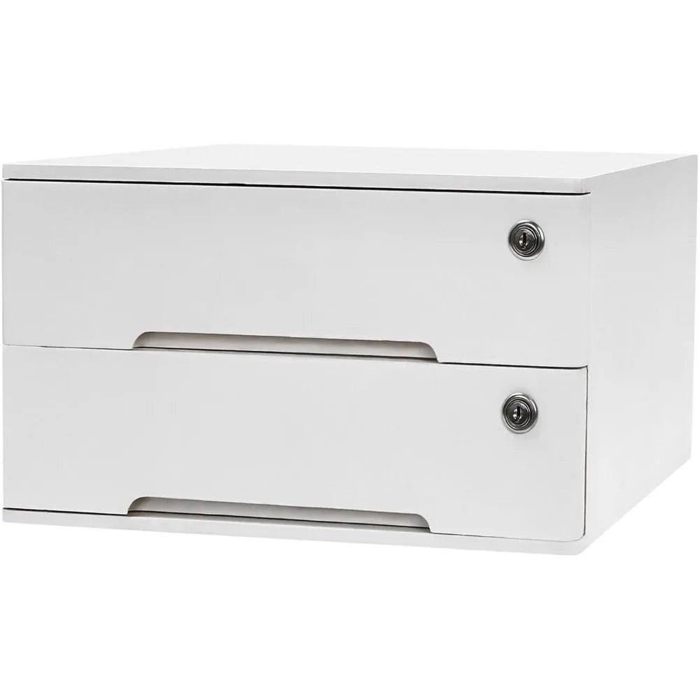 Wooden desk organizer with drawers lockable desktop countertop storage cabinet home file tabletop (2 drawer white)
