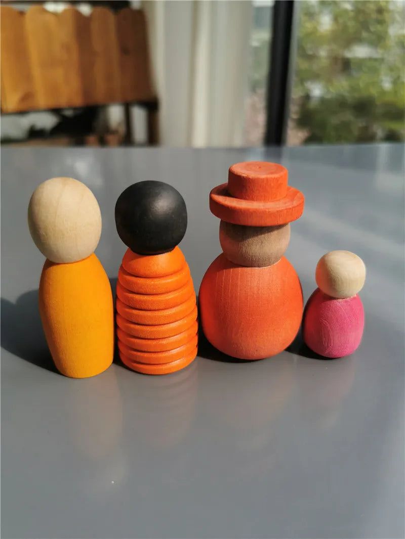 Wooden montessori toys handmade rainbow peg dolls together stacking figurines blocks for children open-ended play - game