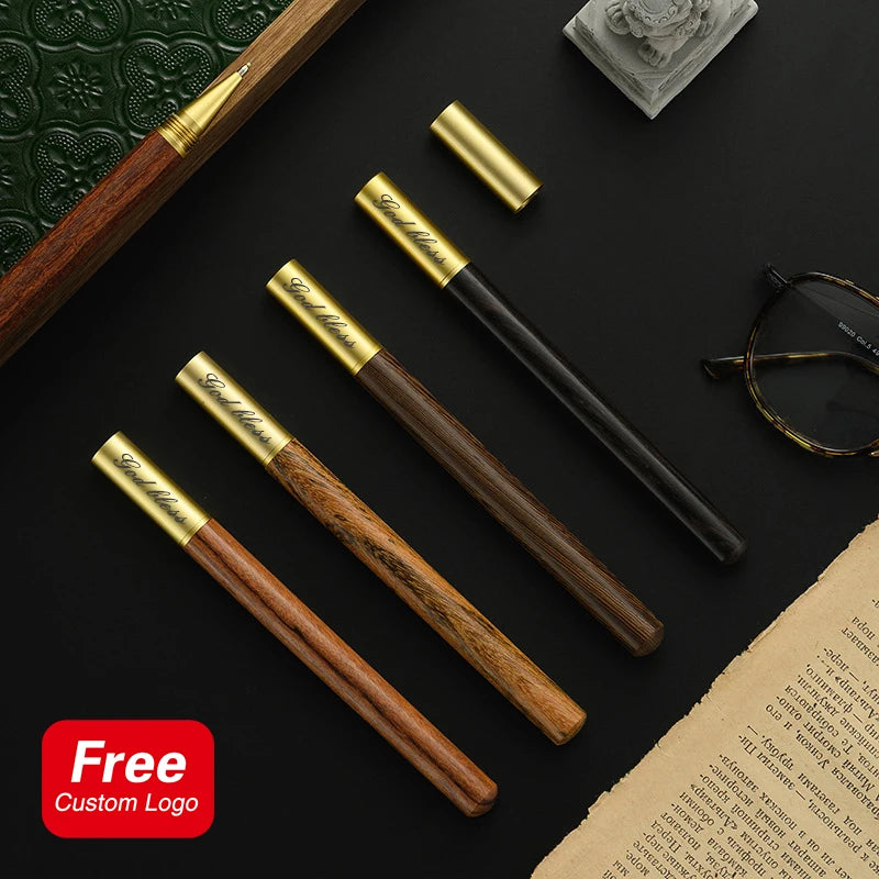 New vintage sandalwood wood gel pen personalized custom logo engrave names brass cap wooden pens teacher gifts school