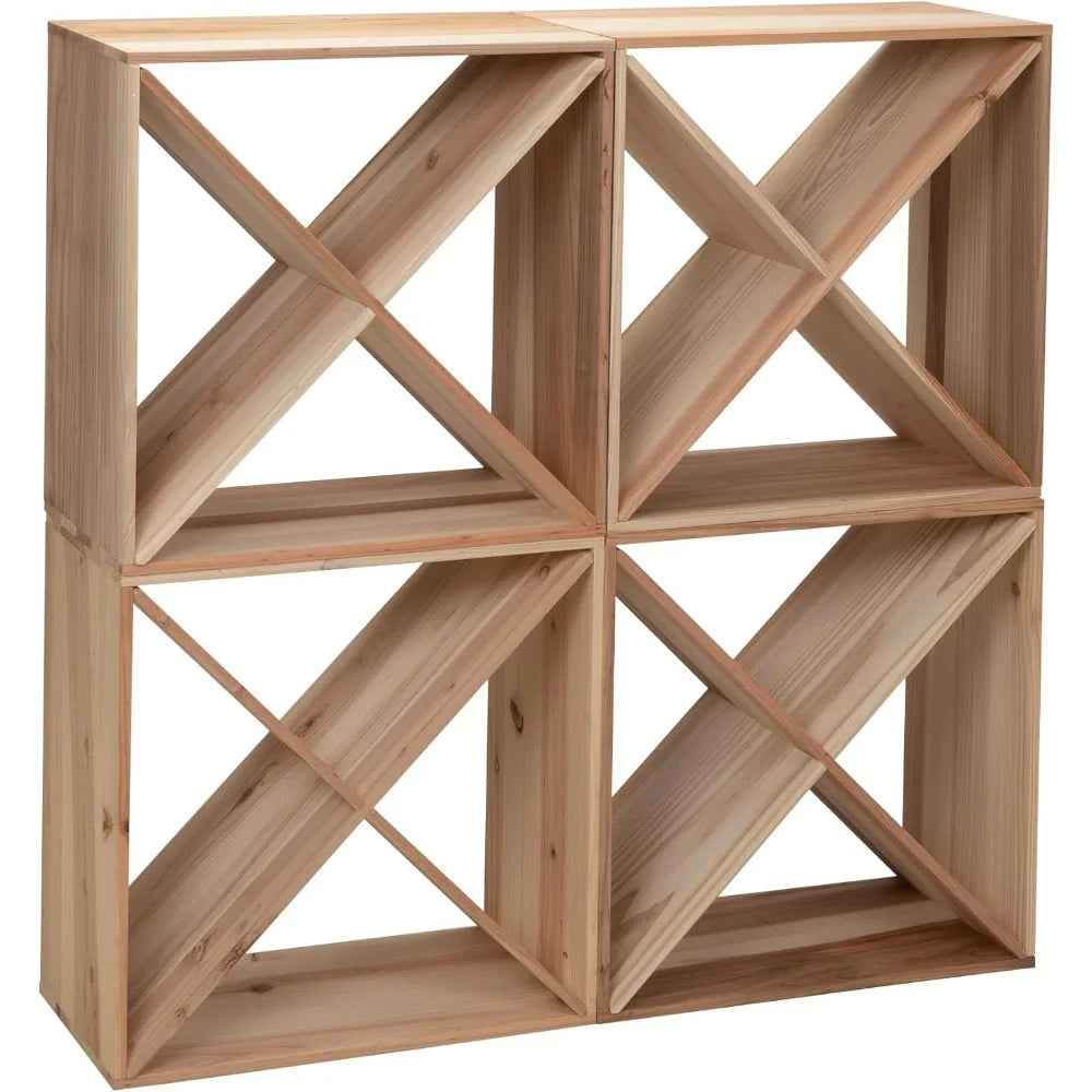 Set of 4 24 bottle wine rack solid wood holder cube bar storage cellar stackable kitchen decor tabletop champagne