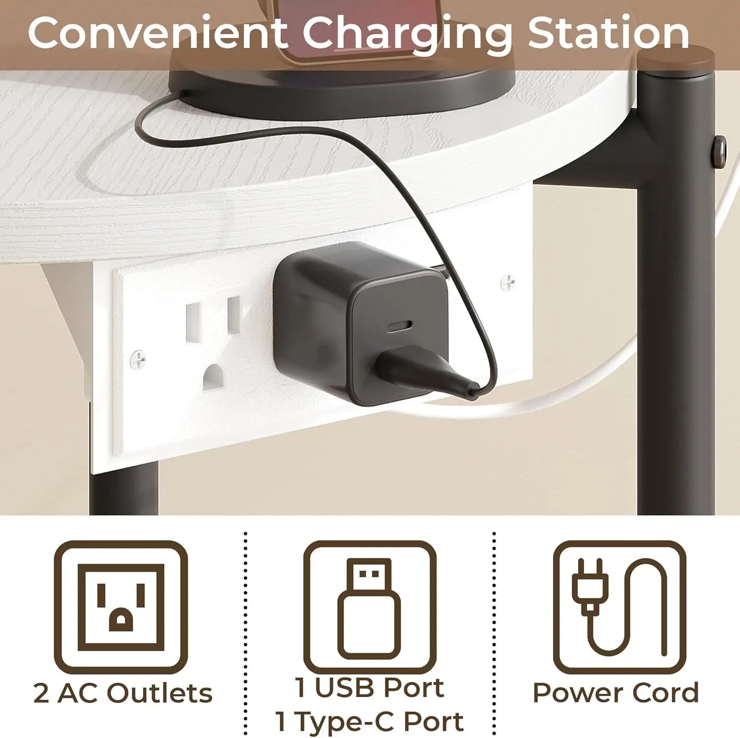 Likimio side table set of 2,15.8’’ w modern wooden nightstand for small spaces round & with charging station,bedroom