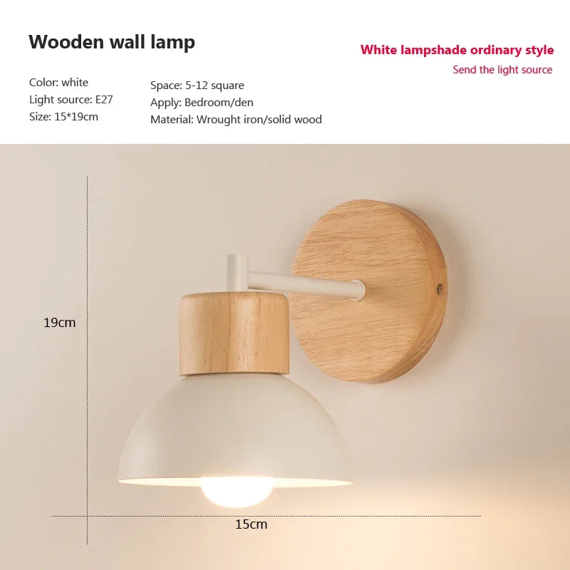 Nordic wood wall lamp creative lighting fixture for living room bedroom study kid hallway bedside home decor - a white