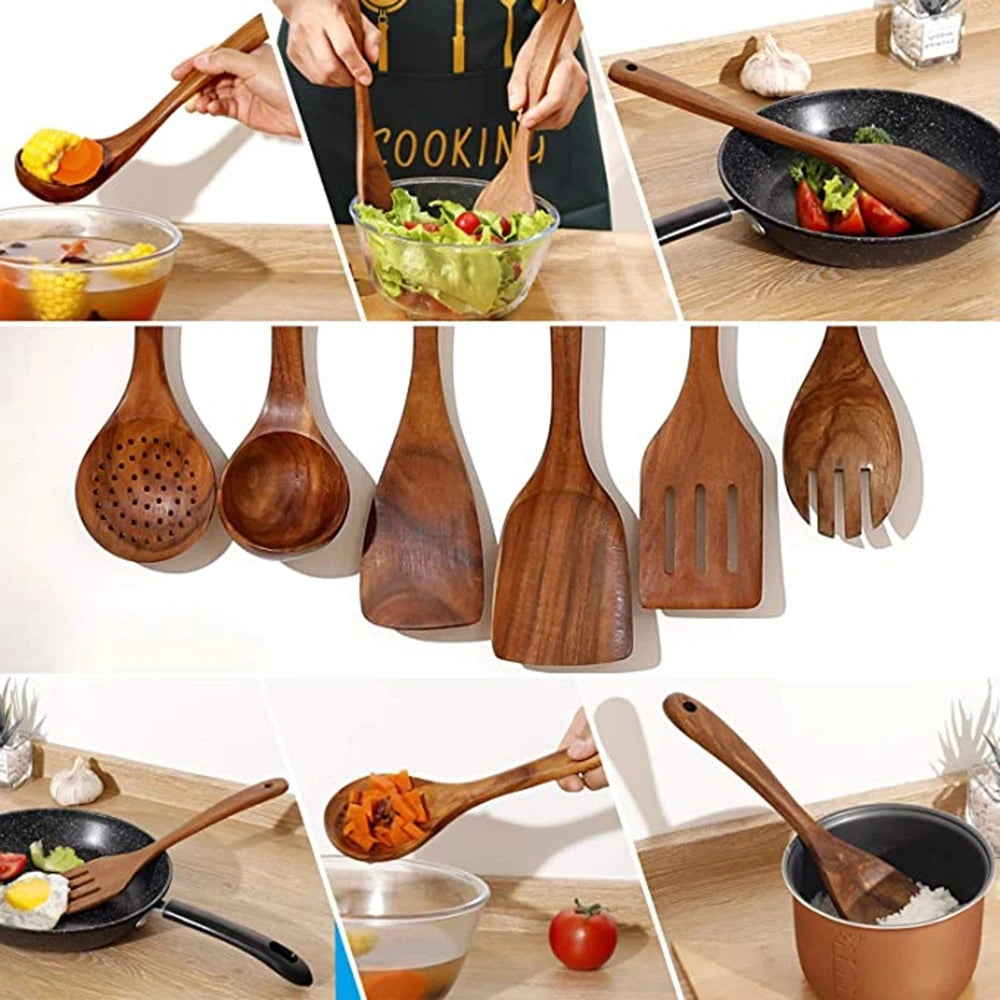 Kitchen sets wooden utensils cooking spoons soup gifts1-10pc