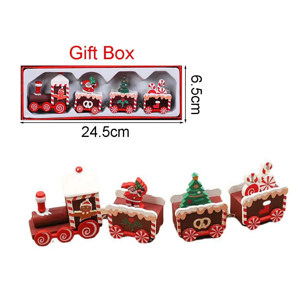 Christmas wood train decoration,christmas ornaments with moving train,home noel,happy new year 2025 gifts - colorful