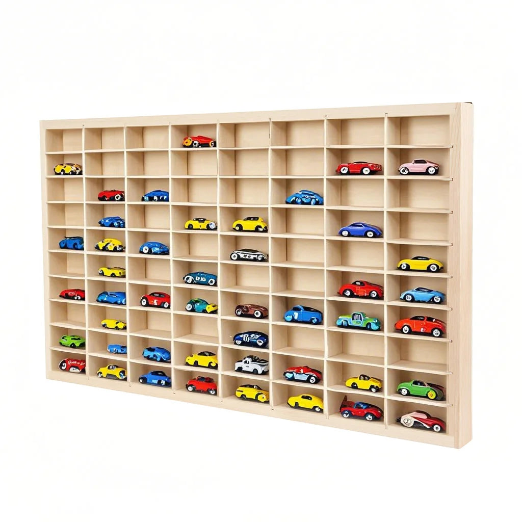 80 grids toys storage organizer car model box without cover wood wall mounted type display shelf with traceless nails