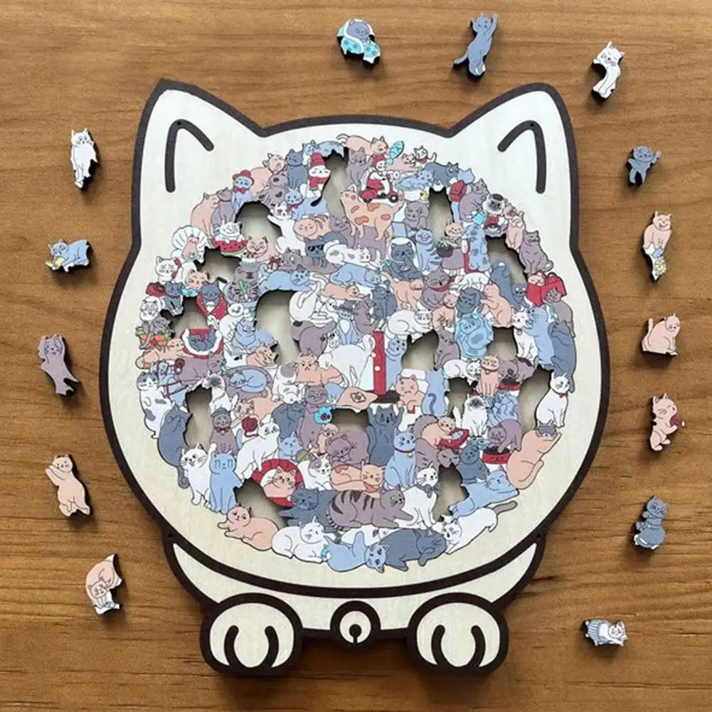 Colorful wooden cat puzzle unique animal shape jigsaw for home decor fun educational toys kids & adults