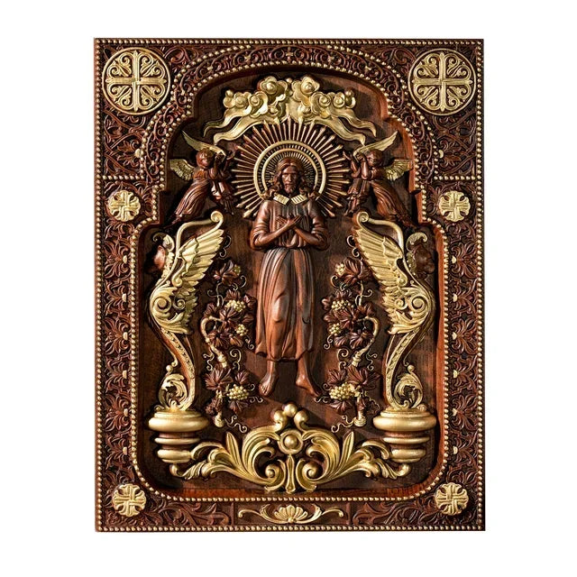 Chinese jesus christ icon of ascension wooden and lion home living statue - gold / high 35cm - religious (christian)