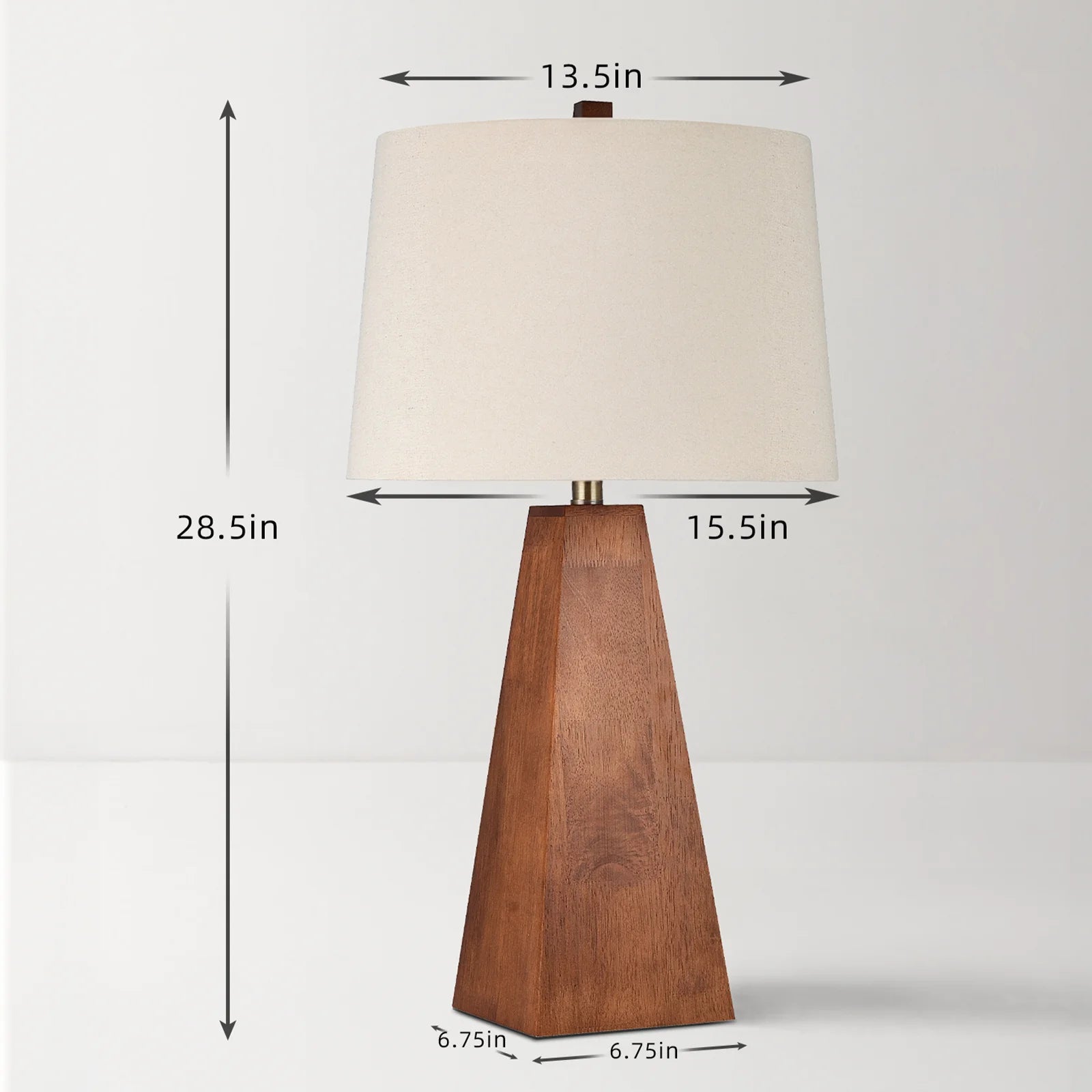 29’’ large wood table lamp with beige linen shade mid century modern walnut desk for living room bedroom home office