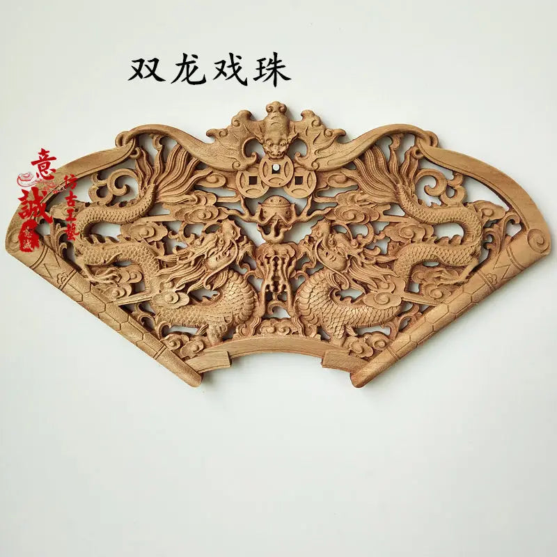 Traditional chinese woodcarving wall hanging camphor wood 3d exquisite dragon phoenix flower carving craft home