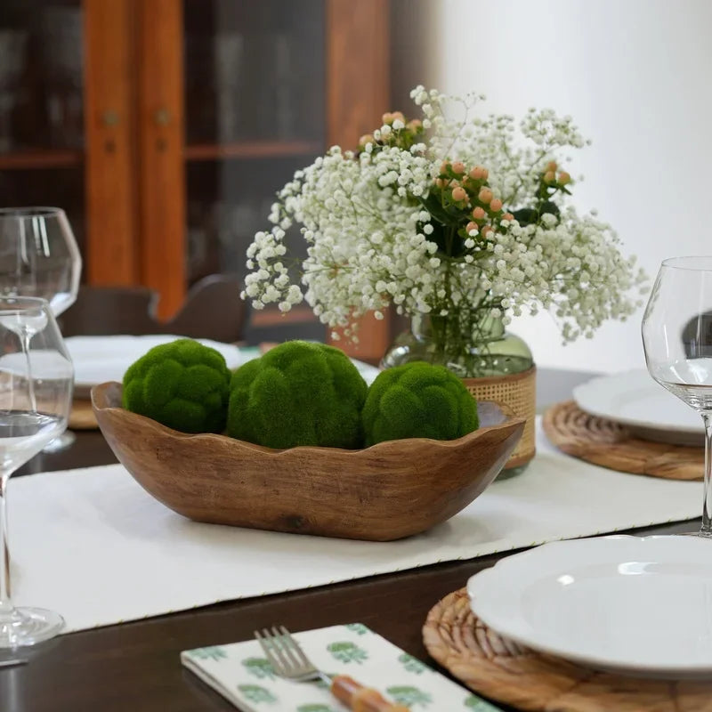 Indoor decorative dough bowl carved wood centerpiece tabletop decor paulownia warm aesthetic home accent fillers