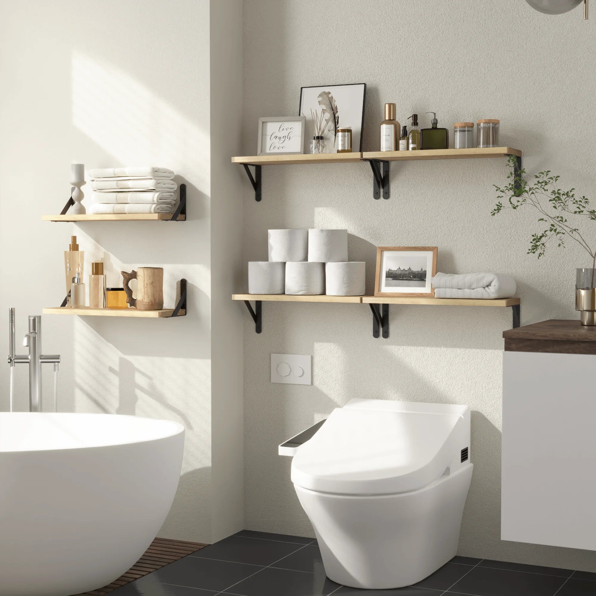 Rustic floating shelves for wall farmhouse wood shelf decor mounted room sets of 6 hanging storage - united states